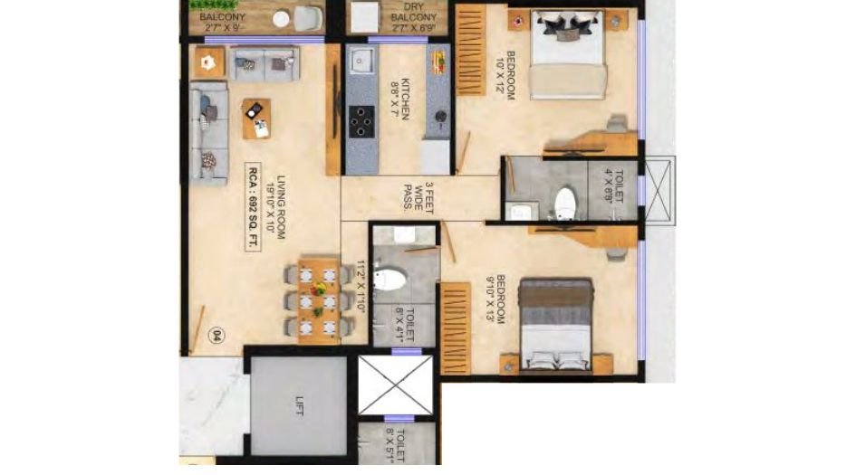 Bhoomi-Sagar-Manthan-Floor-Plan-2 BHK-692 Sqft